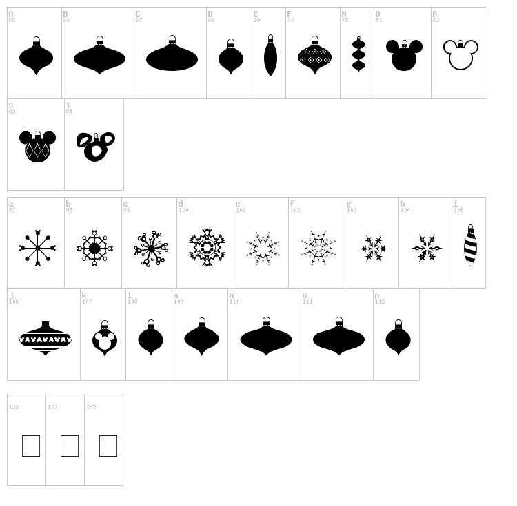 Christmas Mouse font map